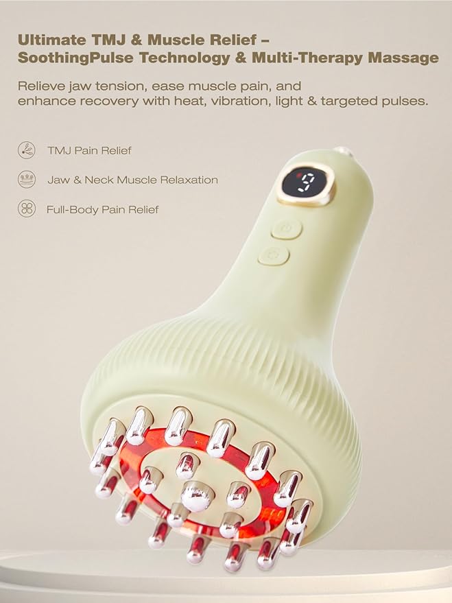 Jaw & Neck Massager for Pain Relief Deep Tissue, Best TMJ Relief Products Jaw, Heated SoothingPulse Massager with Light & Vibration for Jaw, Neck, Shoulder & Full Body Muscle Tension Bloomnest