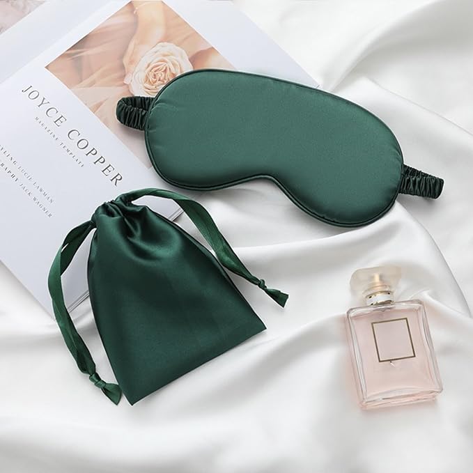 Silk Satin Sleeping Eye Mask, Green Sleep Eye Night Blindfold for Women and Men, Soft Breathable Blackout Eyeshade Eye Cover for Travel, Wedding Bridesmaid Gift - Bloomnest