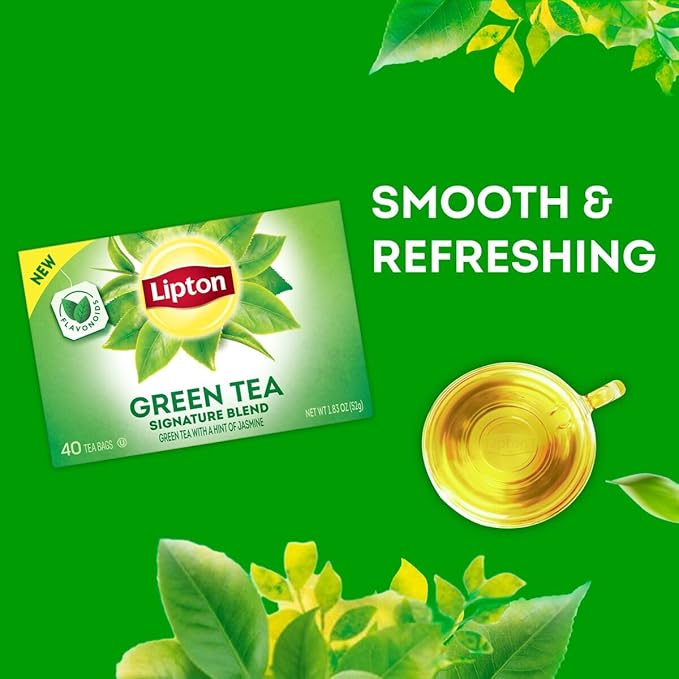 Lipton Green Tea Bags, 40 Count, Pack of 2 | Unsweetened | Contains Caffeine | With Flavonoids - Bloomnest