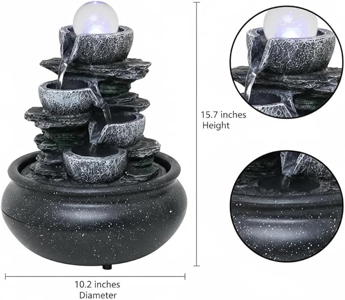 Tabletop Fountain Indoor Waterfall Meditation Fountain,Desktop Water Feature with LED Light for Home Office Bedroom Relaxation (26002) - Bloomnest