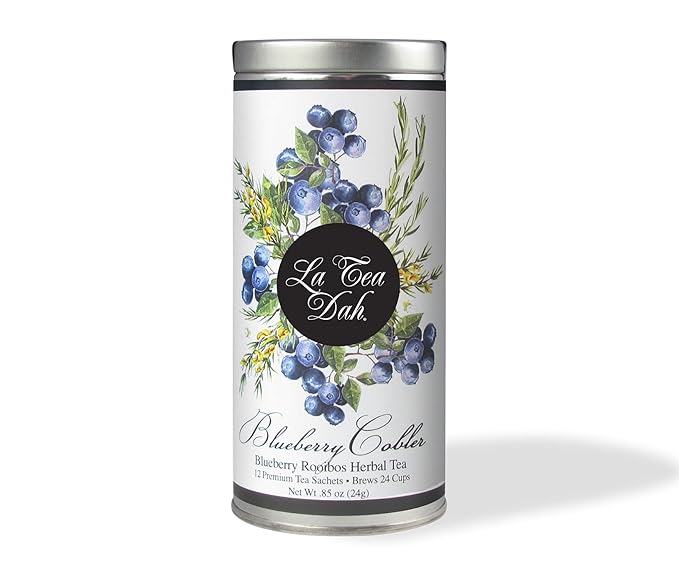Blueberry Cobbler Tea by La Tea Dah, Blueberry Tea Made with Organic Rooibos Tea Leaves, Real Dried Blueberries, and Lavender Flowers, Gourmet Herbal Tea Package (12 Sachets) - Bloomnest