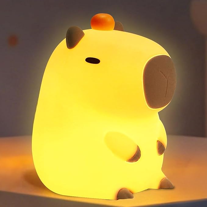 Capybara Night Light,Cute Tangerine LED Squishy Novelty Animal Night Lamp,Dimmable Soft Silicone Nursery Nightlight for Kids, Rechargeable Bedroom Touch Lamp, Dorm Decor, Baby Boys Girls Gift - Bloomnest