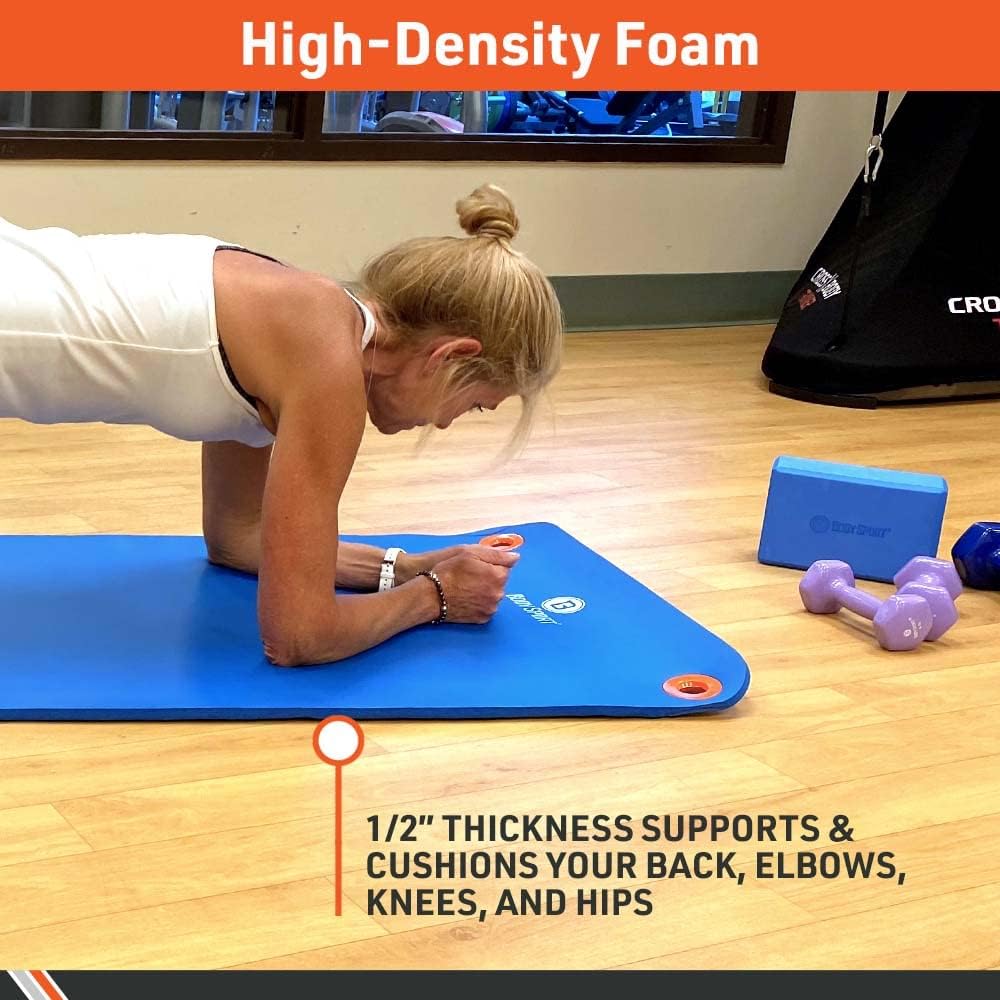 Body Sport 1/2 Inch Non-Slip Exercise Mat with Carry Strap for Men & Women - Thick Foam Surface for Yoga, Pilates, Fitness, and Aerobics - Home & Gym Workouts