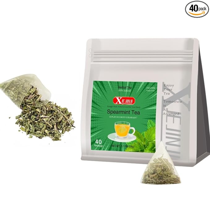 XIEJINJI Spearmint Tea Bags, 40 Count - 100% Pure Spearmint Leaves, Antioxidant-Rich, Supports Digestion, Refreshing & Soothing - Bloomnest