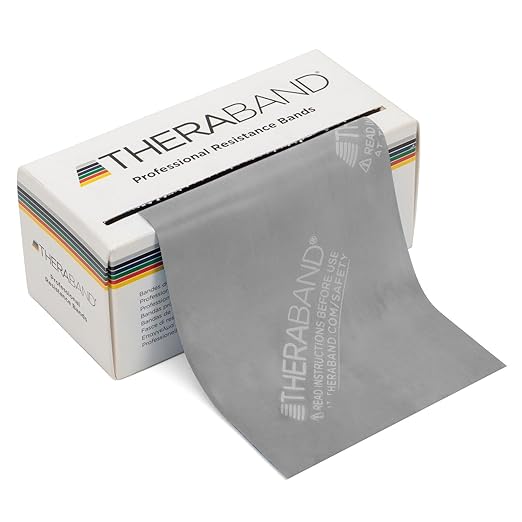 THERABAND Resistance Bands, 6 Yard Roll Professional Latex Elastic Band For Upper & Lower Body, Core Exercise, Physical Therapy, Pilates, Home Workouts, Rehab, Silver, Super Heavy, Level 7 - Bloomnest