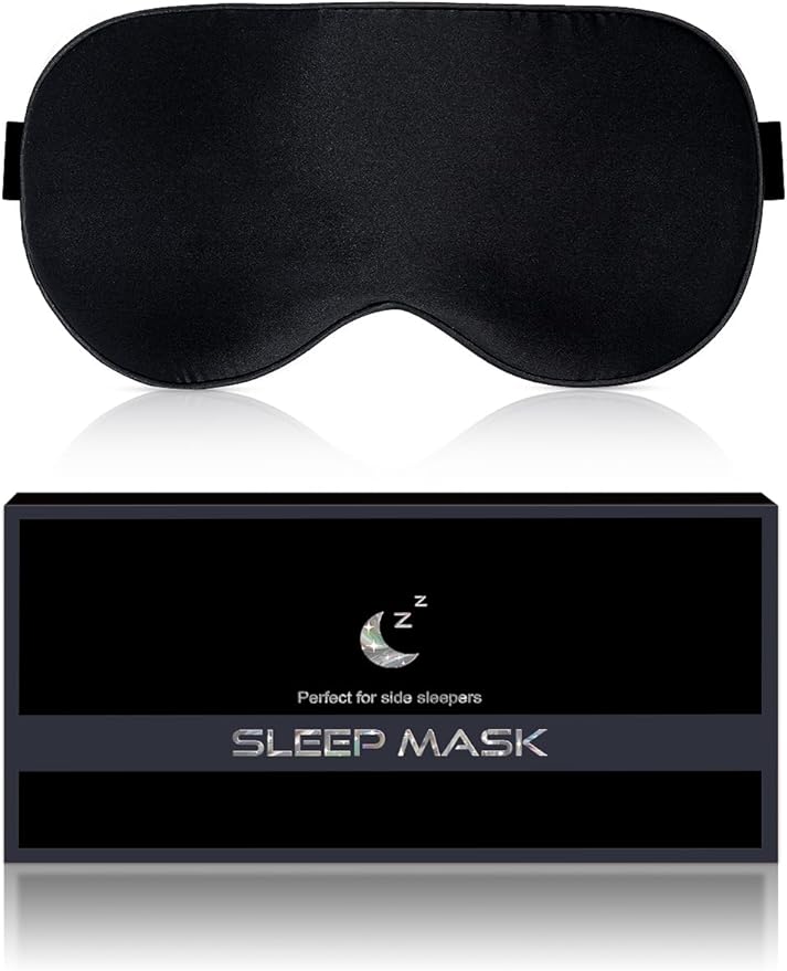 Silk Sleep Mask for Women - Soft Breathable Organic Natural Mulberry Silk Fabric Blackout Eye Mask for Sleeping with Adjustable Straps No Pressure Eye Mask for Travel Essentials Gifts (Black) - Bloomnest