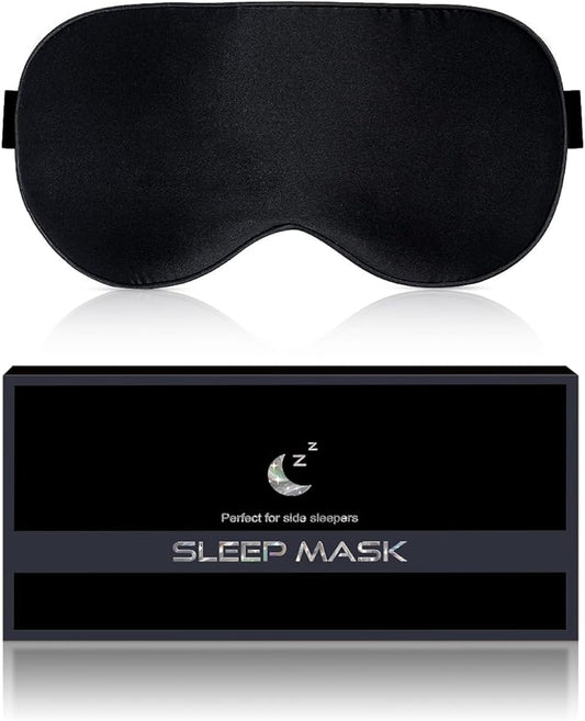 Silk Sleep Mask for Women - Soft Breathable Organic Natural Mulberry Silk Fabric Blackout Eye Mask for Sleeping with Adjustable Straps No Pressure Eye Mask for Travel Essentials Gifts (Black) - Bloomnest