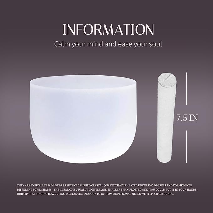 440HZ 8 Inch Frosted Quartz(F) Note Heart Chakra Frosted Quartz Crystal Singing Bowl Dispensing Free Mallet And O-ring for Sound Healing Meditation Experience The Beautiful Sounds of Nature - Bloomnest