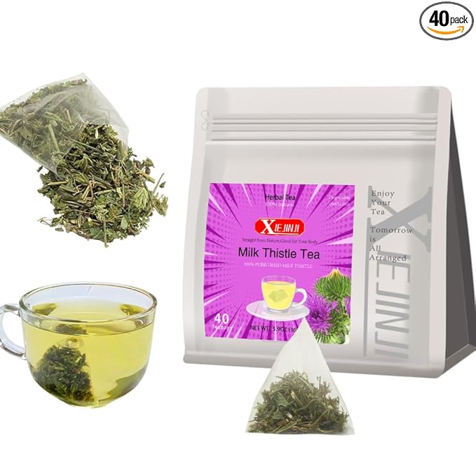 XIEJINJI Milk Thistle Tea Bags, 4.2g x 40 Count (5.9 oz), 100% Natural - No Flavoring & No Additives - Caffeine Free, Eco-Conscious Tea Bags, Resealable Bag - Bloomnest