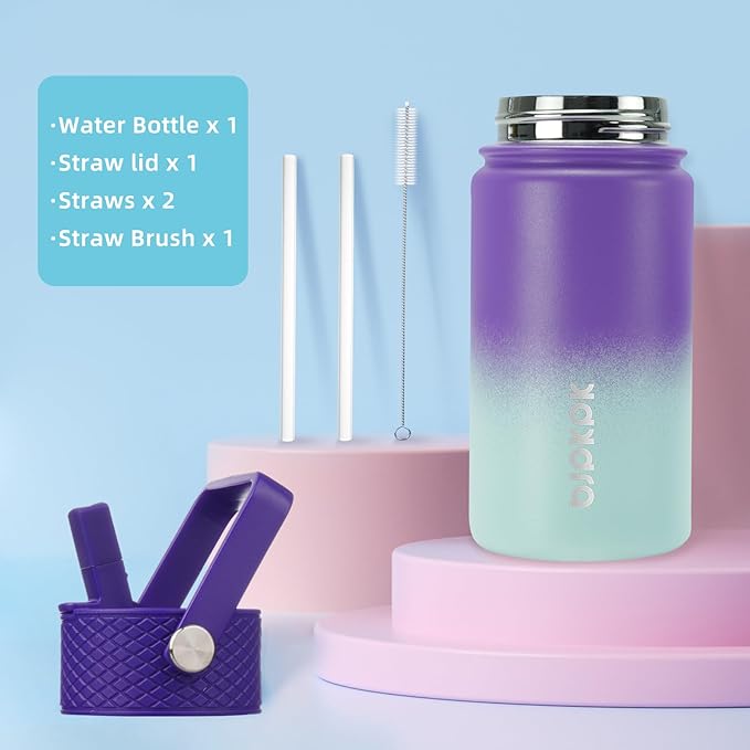 BJPKPK Insulated Water Bottle with Straw Lid, 15 oz Stainless Steel Metal Water Bottles, Reusable Leak Proof BPA Free Thermo, Flask, Cups - Lavender - Bloomnest