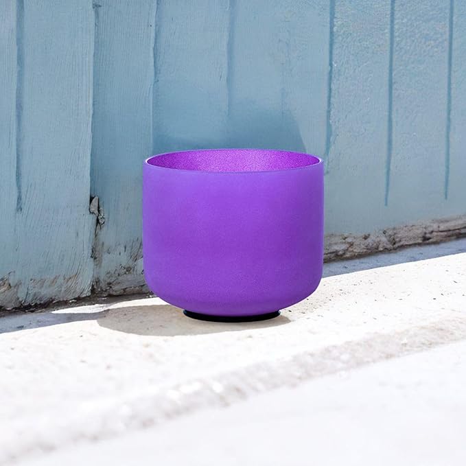 Purple B Note Crown Chakra 8 inch Quartz Crystal Singing Bowl, for Healing Mindfulness Meditation Yoga Sound Baths, with Case Rubber Mallet - Bloomnest