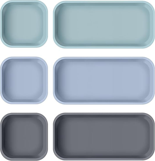 Wenqik 6 Pcs Silicone Bathroom Vanity Trays for Counter Multifunctional Bathroom Counter Tray Multipurpose Decorative Tray for Kitchen Desk Kitchen(Dark Gray, Green, Blue)