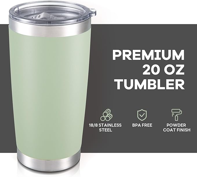 20 oz Tumbler with Lid Stainless Steel Double Wall Vacuum Insulated Tumblers Powder Coated Cups Travel Mug Keep Drinks Cold and Hot, Sagebrush Green