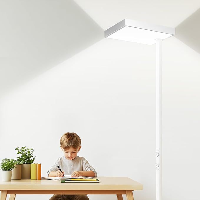 EMITEVER LED Floor Lamp, 60W Full-Spectrum Eye-Care Standing Light, 72.8” Dimmable Reading Lamp for Study Rooms, Living Rooms, Dental Offices and Conference Lighting, 4000K Natural Daylight, White - Bloomnest