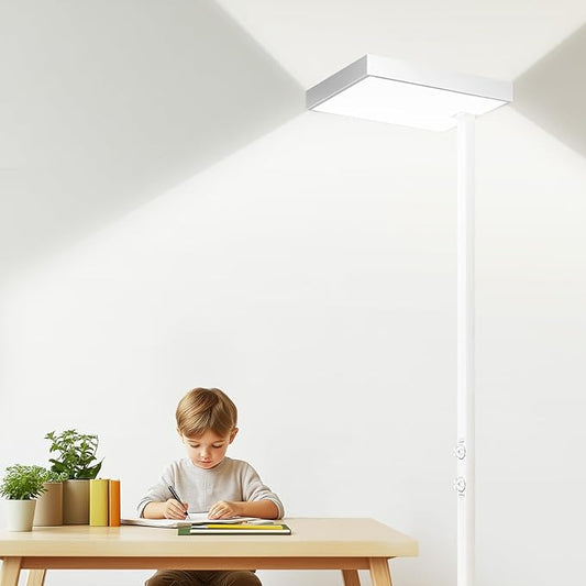 EMITEVER LED Floor Lamp, 60W Full-Spectrum Eye-Care Standing Light, 72.8” Dimmable Reading Lamp for Study Rooms, Living Rooms, Dental Offices and Conference Lighting, 4000K Natural Daylight, White - Bloomnest