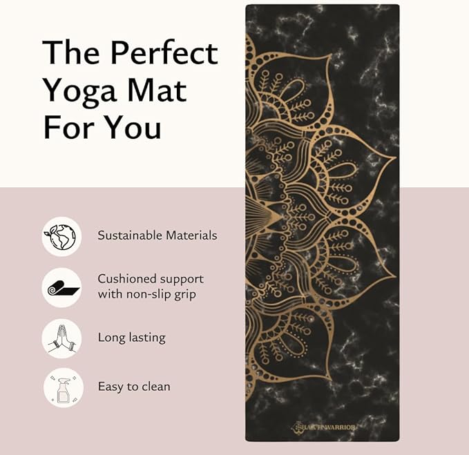 Shakti Warrior Pro Hemp Mat - Artist Designed, Premium Printed Eco-Friendly Non-Slip mat, Great for Regular & Hot Yoga, Pilates, Workouts 72 inch x 24 inch x 3mm Thick