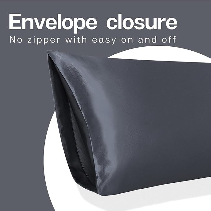 MR&HM Satin Body Pillow Cover, Soft and Breathable Body Pillow Case with Envelope Closure, Cooling and Silky Long Pillowcase for Hair and Skin,Grey (20x54, Space Grey) - Bloomnest