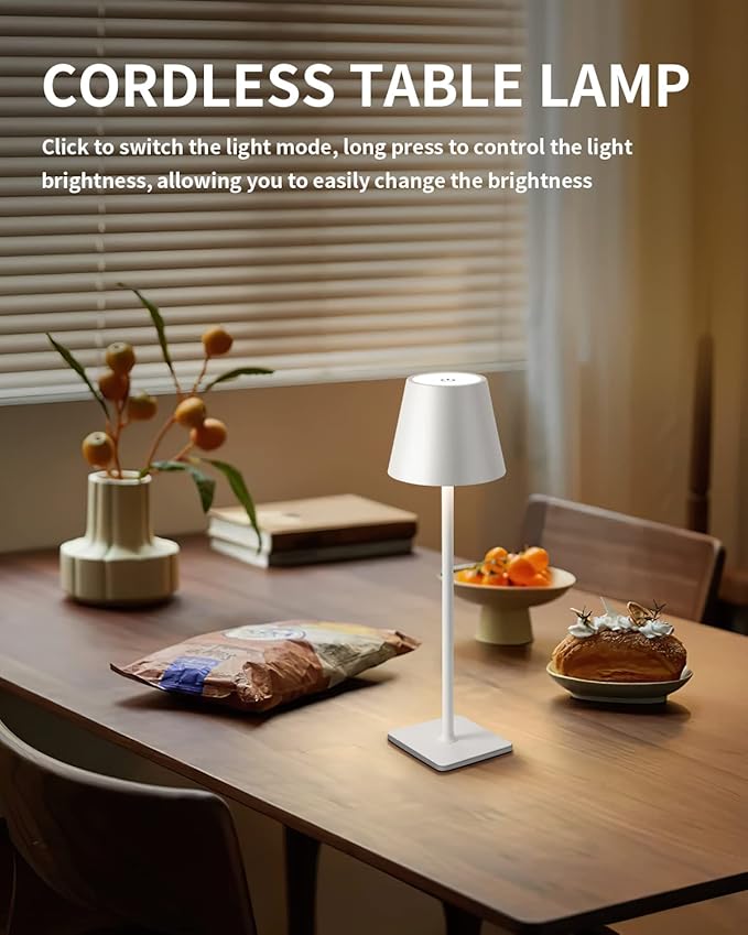 KDG 2 Pack Cordless Table Lamp, Portable LED Desk Lamp, 5000mAh Battery Operated, 3 Color Stepless Dimming Up, for Restaurant/Bedroom/Bars/Outdoor Party/Camping/Coffee Shop Night Light(White) - Bloomnest