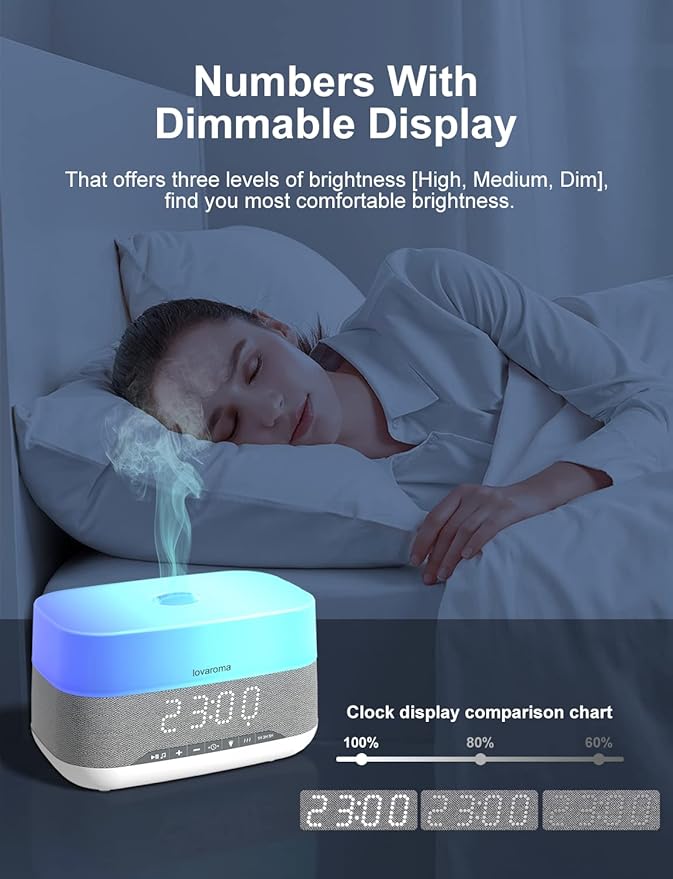 Versatile Essential Oil Diffuser, 300ml Aroma Diffuser with Bluetooth Speaker and Alarm Clock, 7 Colors LED Light Aromatherapy Diffusers & Cool Mist Humidifier 3-Level Brightness, Auto-Off Protection - Bloomnest