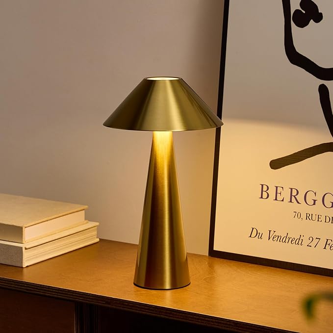Bojim Rechargeable Cordless Table Lamp, Gold LED Battery Operated Wireless Table Lights, Touch for 3 Color Dimmable, IP54 Waterproof for Restaurant, Dining, Outdoor, Patio, Outside - Bloomnest