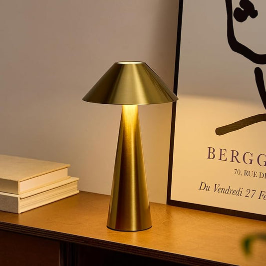 Bojim Rechargeable Cordless Table Lamp, Gold LED Battery Operated Wireless Table Lights, Touch for 3 Color Dimmable, IP54 Waterproof for Restaurant, Dining, Outdoor, Patio, Outside - Bloomnest
