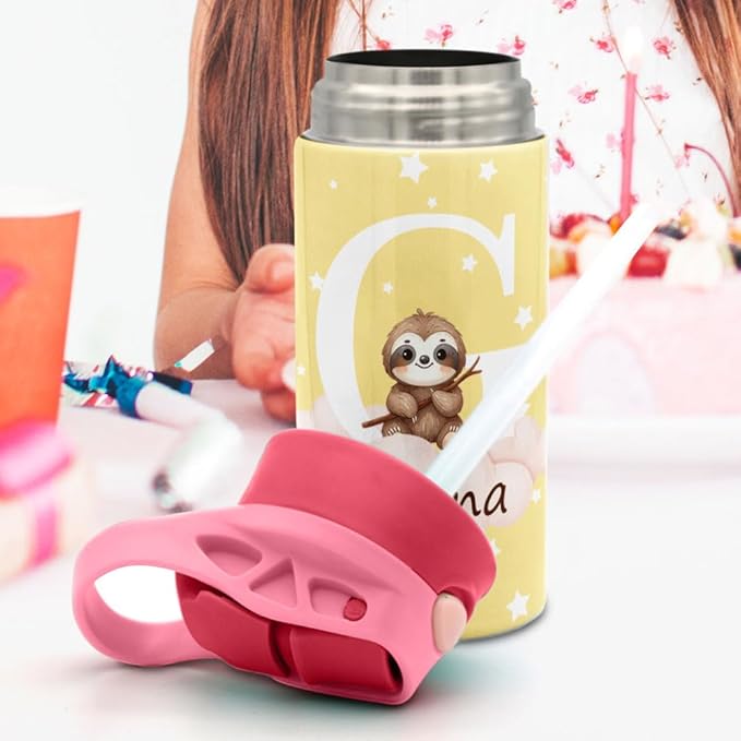 callie Personalized Animal Insulated Water Bottle for Kids, Custom 12 oz Leak Proof Lid Stainless Steel Cups with Straw, Cute Gifts for Boys Girls - Bloomnest