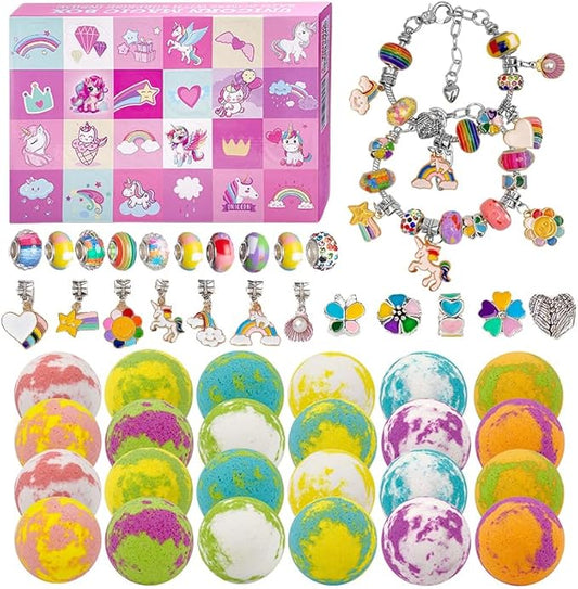 2025 New Year Themed Bath Bombs for Kids, 24 Bath Bombs with Surprise Jewelry Inside, Kids Bath Bombs with Unicorn Jewelrys for Birthday Gifts, Party Favors, New Year Gifts, Countdown to Any Events