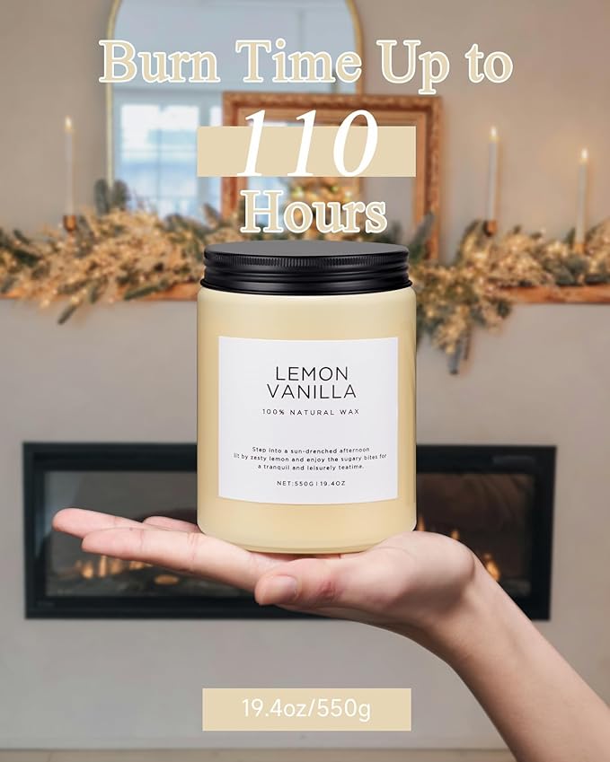 M&SENSE Candles Lemon Vanilla Scented, 19.4oz 110 Hours Long Lasting for Home 2 Wick Natural Soy Wax Non Toxic Candles in Glass Jar, Stress Relief Gifts for Women and Men - Bloomnest