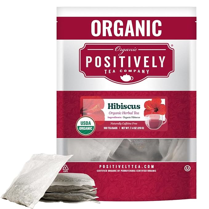 Organic Positively Tea Company, Hibiscus Herbal Tea Bags, 100 Count, Eco-Friendly Tea Bags, Non-GMO - Bloomnest