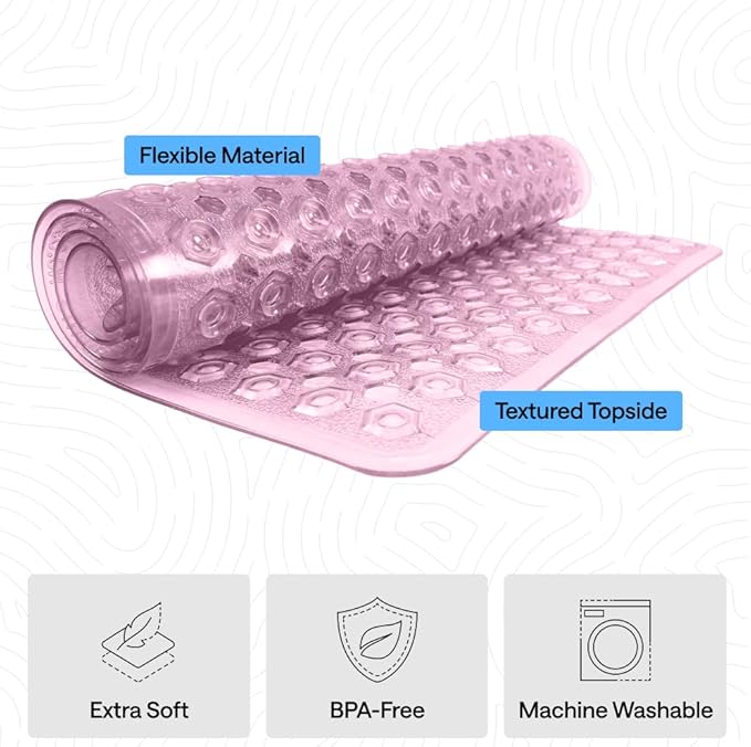 GORILLA GRIP Patented Bath Tub Shower Mat, Machine Washable Bathtub Floor Liner Mats, Suction Cups and Drain Holes to Keep Tubs Clean, Soft on Feet, Bathroom Essentials, 35x16 Inch, Clear Purple - Bloomnest