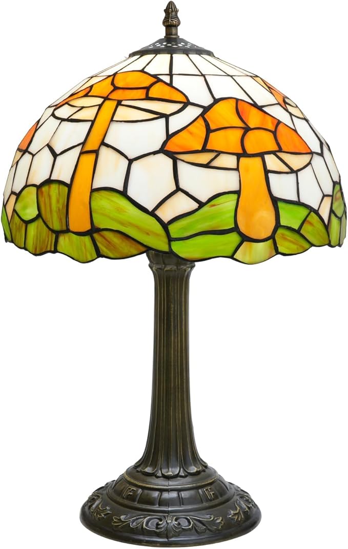 uniquel Vintage Orange mushroom Tiffany lamps Retro Style Stained Glass Table Lamp Cute Aesthetic Bedside Lamp for Bedroom nightstand Night Stand Lighting reading cottage decor desk lamp 12 inch E26 - Bloomnest
