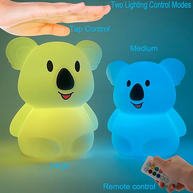 Large Koala Night Lights for Kids Room Bedside lamp Bedroom Mood Light - Break Resistant, Eye Caring, Adjustable Brightness & Color and Time Setting, Holiday Children's Gift - Large - Bloomnest