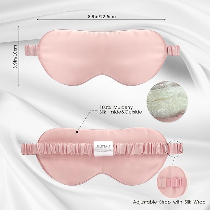 Mulberry Silk Blackout Adjustable Sleep Eye Mask for Men/Women Travel Plane,Blush Pink - Bloomnest