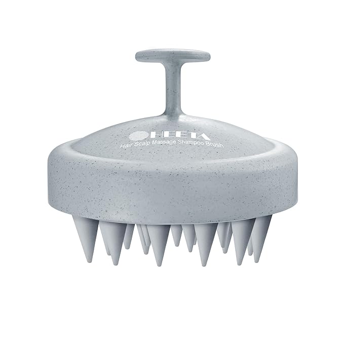 HEETA Scalp Massager Hair Growth, Soft Silicone Scalp Scrubber Shampoo Brush for Exfoliation, Dandruff Removal & Head Massage Stress Relax, Wet & Dry Use for Thick, Thin Hair Care, Wheat Straw Grey HEETA