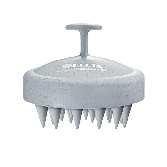 HEETA Scalp Massager Hair Growth, Soft Silicone Scalp Scrubber Shampoo Brush for Exfoliation, Dandruff Removal & Head Massage Stress Relax, Wet & Dry Use for Thick, Thin Hair Care, Wheat Straw Grey HEETA