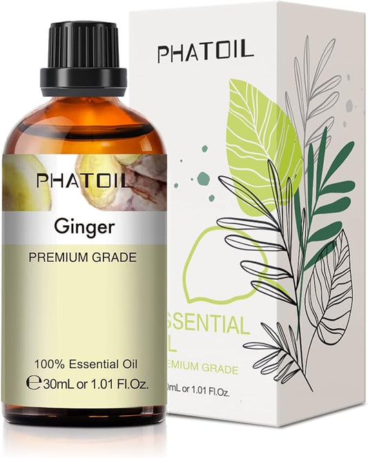 Ginger Essential Oil, 1.01Fl.Oz (30ML) PHATOIL Pure Essential Oil Singles for Aromatherapy Diffusers, Humidifiers, Great for DIY Candle and Soap Making, Gift for Friend PHATOIL
