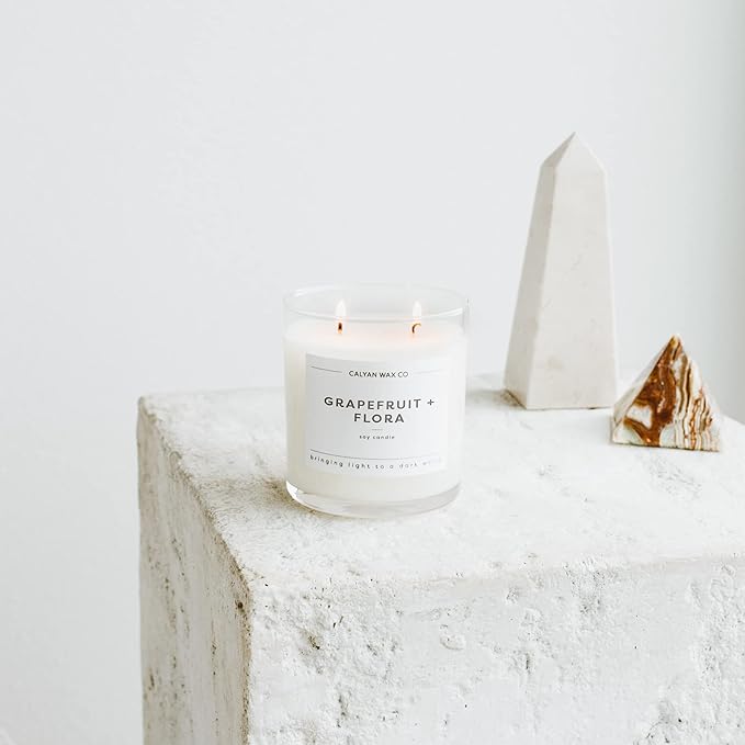 Calyan Wax Co. 2 Wick Candle, Grapefruit + Flora Scented Candle, 37 Hour Burn Time, Aromatherapy Soy Candles, Non Toxic & Vegan Soy Wax, Glass Tumbler Scented Candles, 8.8oz - Bloomnest