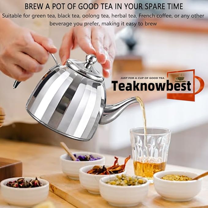 Stainless Steel Tea Pot with Removable Infuser - Loose Leaf Tea Maker, Home & Kitchen Teapot - Medium 50.7oz, Stovetop Safe Teapot for Tea/Coffee, Mirror Finish (1500ml)