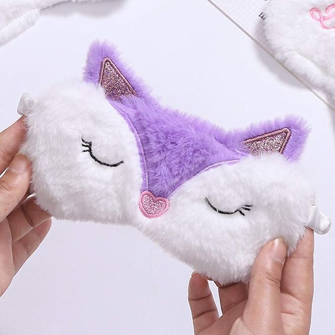 4 Pack Cute Animal Sleep Mask for Girls Soft Plush Blindfold Cute Cat Dog Fox Rabbit Eye Cover Eyeshade Sleeping Masks for Kids Teens Girls Women Men - Bloomnest