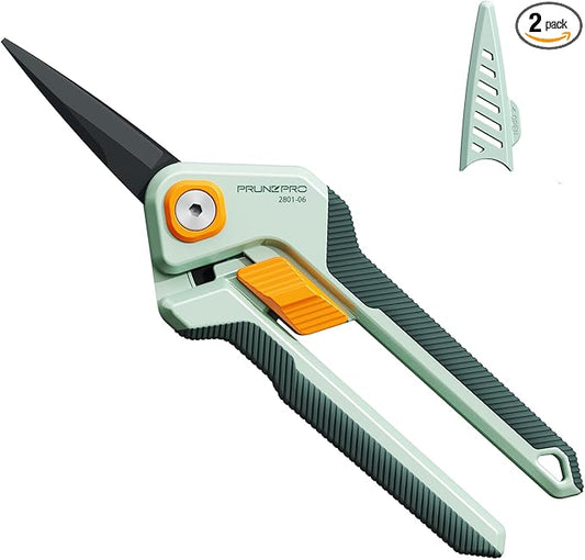 PrunePro Garden Scissors Pruning Shears Sharp Stainless Steel Non-Stick Teflon Coating Blade for Precise Cuts Garden Snip Bonsai Clippers for Plants Rose Flower 2 Pack - Bloomnest