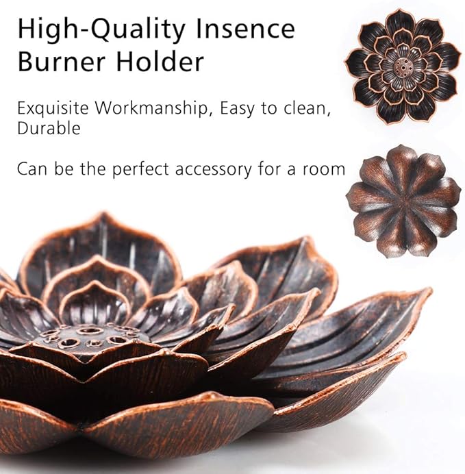 Accmor Zinc Alloy Incense Holder, Lotus Stick Incense Burner, Incense Holder for Stick/Coil/Cone Incense with Ash Catcher, Copper, 2 Pack - Bloomnest