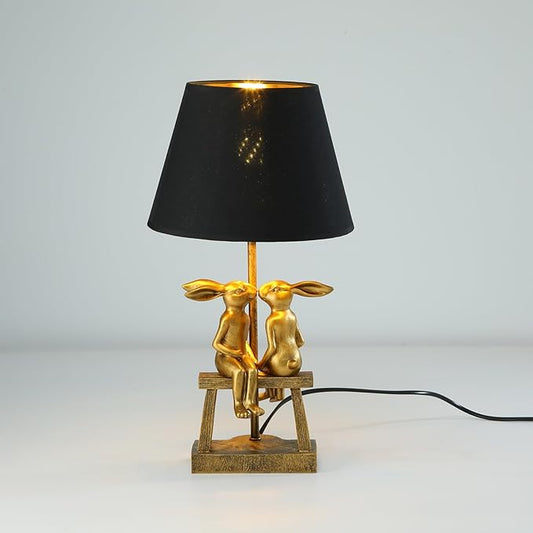 Kissing Bunny Lamp,H16ins Resin Gold Rabbit Table Lamp,Bedroom Bunny Night Light, Energy Efficient Nightstand Lamp,as Present for Belover (Small Black Shade) - Bloomnest