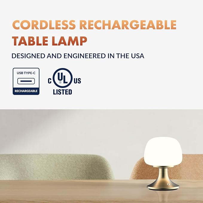 Newhouse Lighting Verona, Brass 2700K Dimmable Cordless USB-C Rechargeable Table Lamp NHTL-VE-BRS, Cordless Desk Lamp for Living Room, Bedroom, Coffee Table, and Other Cozy Home Decor - Bloomnest