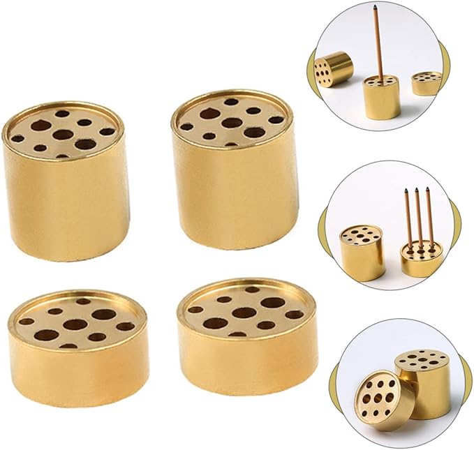 VOSAREA 4pcs Incense Stick Cone Incense Burner Waterfall Burner Base Multi-Hole Holders Brass Tower Golden Copper Conical