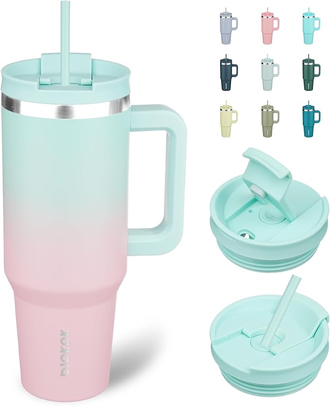BJPKPK Tumbler With Handle And Straw 40oz Insulated Tumbler Cups With Lid Stainless Steel Travel Coffee Mug,Bubble Gum