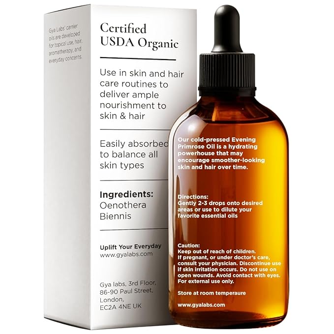 Gya Labs Evening Primrose Carrier Oil - 3.4 Fl Oz - for Hair, Skin, Face, Scalp & Body Massage - Bloomnest