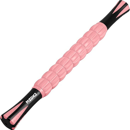 Muscle Roller & Massage Roller Stick for Athletes - Lymphatic Drainage Support, Relieves Muscle Soreness, Cramping & Tightness - Targets Legs, Arms, Back & Calves （Pink - 18inch）