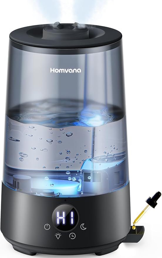 Homvana Humidifiers for Bedroom Home, 3.6L Cool Mist Top-Fill 34H Super Long Time, Quiet 23dB, Baby Humidifier, Oil Diffuser for Large Room, House, Plant, Nursery, Office, BPA FREE, Ultrasonic (Black) - Bloomnest
