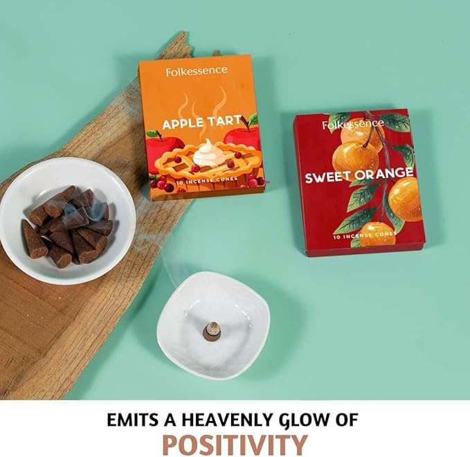 Folkulture Incense Cones for Waterfall | 20 Pc Incense Cone Scented | 2 Fragrance Cone-Insenses - Sweet Orange & Apple Tart| Natural, Non Toxic | Christmas Inscents-Cones | Relaxing, Meditation