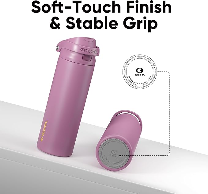ENCOOL Leakproof Insulated Water Bottle with Straw Dual-Sip Water Bottle Bag-Safe Design for Work, Commute & Gym – Keeps Drinks Cold All Day, 24 oz, Mountbatten Pink ENCOOL